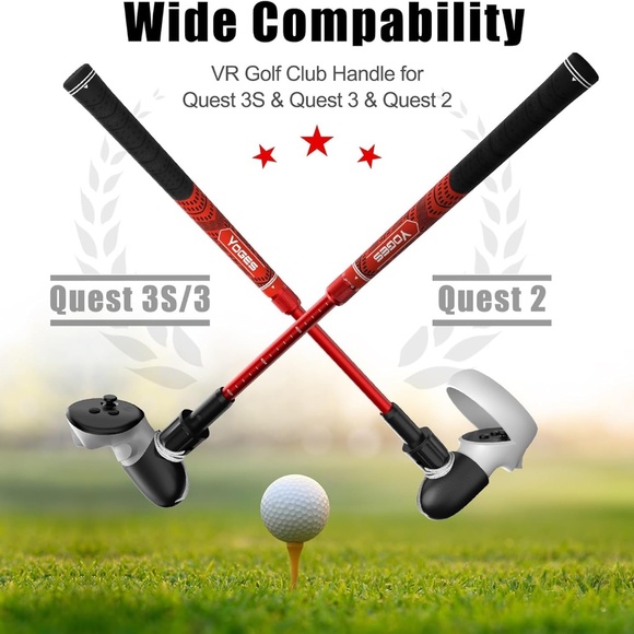 YOGES Adjustable Length VR Golf Club Handle for Meta For Quest 3 or 2 Black/Red - Picture 2 of 15